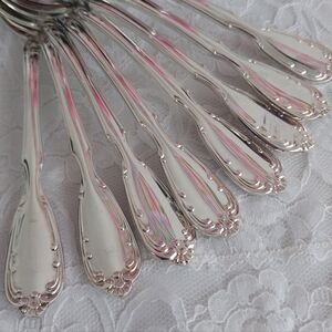 8 Noritake Serenade Silverplate Soup Spoons Set